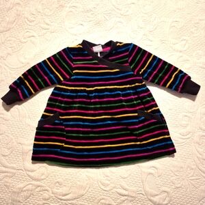 Polarn O Pyret girls 4-6 months black with multi color striped velour dress VGUC